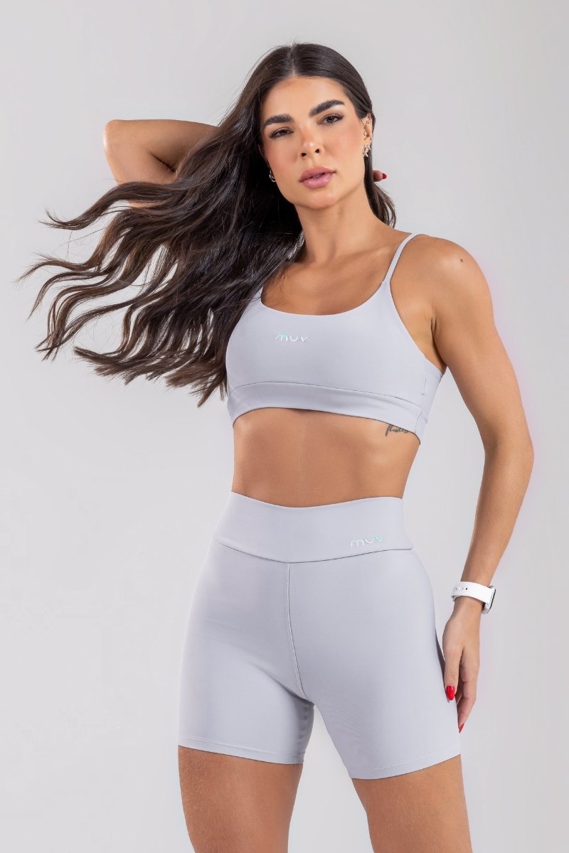 Conjunto Short e Top Alça Poliamida Basic - Cinza Mist